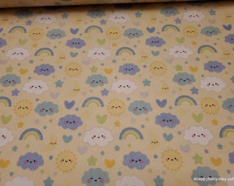 Premium Flannel Fabric - Blue Sweet Dreams Sunshine - By the yard - 100% Premium Cotton Flannel