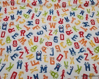Flannel Fabric - Alphabet Characters on White - By the yard - 100% Cotton Flannel