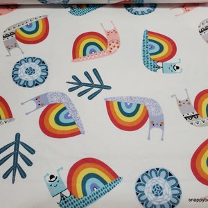 Flannel Fabric - Rainbow Snail Tossed - By the Yard - 100% Cotton Flannel