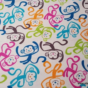 Flannel Fabric - Colorful Monkeys - By the yard - 100% Cotton Flannel