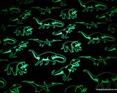 Glow in the Dark Flannel Fabric - Dino Glow on Green - By the yard - 100% Cotton Flannel