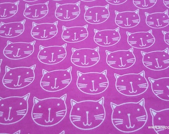 Flannel Fabric - Cat Faces on Pink - By the yard - 100% Cotton Flannel