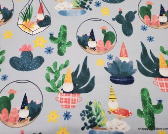 Flannel Fabric - Gnomes and Cactus - By the yard - 100% Cotton Flannel