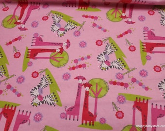 Flannel Fabric - Zebra Pal Pink - By the yard - 100% Cotton Flannel