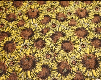 Flannel Fabric - Sunflowers and Bees - By the yard - 100% Cotton Flannel