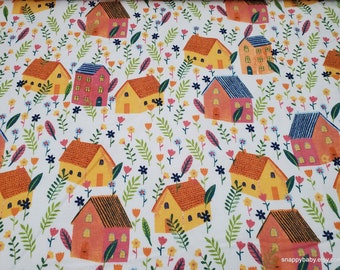 Flannel Fabric - Pretty Houses - By the yard - 100% Cotton Flannel