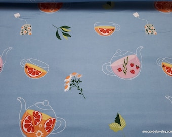 Flannel Fabric - Tea Pot and Cup - By the yard - 100% Cotton Flannel