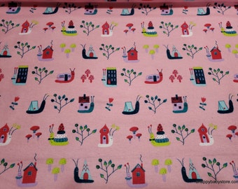 Flannel Fabric - Snails in Home Pink - By the Yard - 100% Cotton Flannel