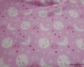 Flannel Fabric - Sleepy Moon and Stars Pink - By the yard - 100% Cotton Flannel