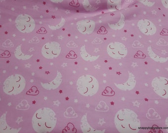 Flannel Fabric - Sleepy Moon and Stars Pink - By the yard - 100% Cotton Flannel