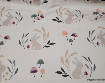 Remnant Flannel Fabric - Mushroom Bunny Organic - Choose your Size - 100% Cotton Flannel