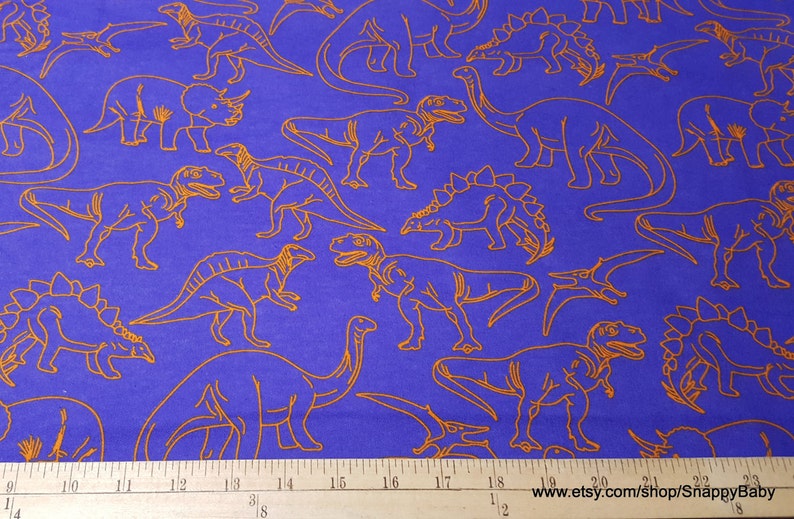 Flannel Fabric Orange Outline Dinos By the yard 100% Cotton Flannel image 2