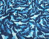 Flannel Fabric - Geo Sharks - By the yard - 100% Cotton Flannel