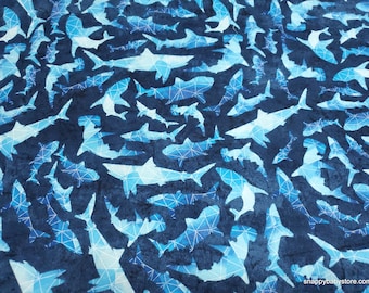 Flannel Fabric - Geo Sharks - By the yard - 100% Cotton Flannel