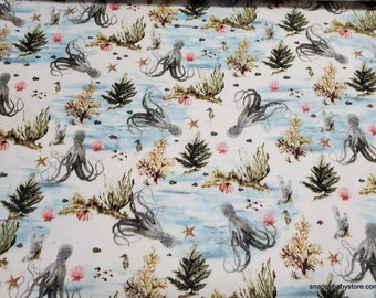 Flannel Fabric - Octopus - By the yard - 100% Cotton Flannel