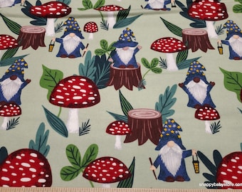 Flannel Fabric - Gnomes and Mushrooms - By the yard - 100% Cotton Flannel