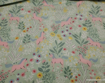 Flannel Fabric - Unicorn Floral Sweetmint - By the yard - 100% Cotton Flannel