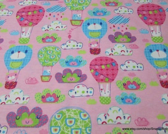 Flannel Fabric - Air Balloon Friends Pink - By the Yard - 100% Cotton Flannel