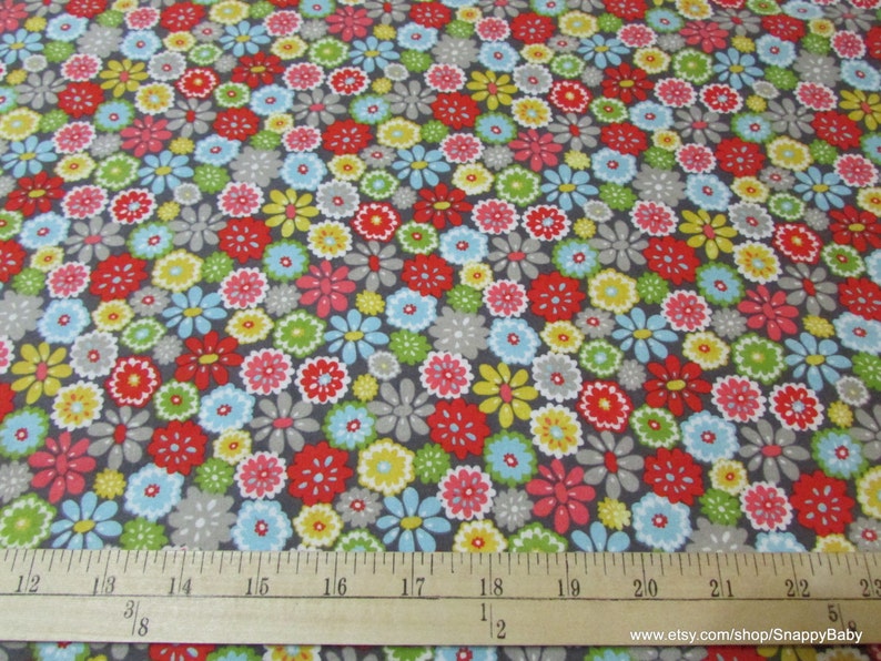 Flannel Fabric Woodland Flowers Grey By the yard 100% Cotton Flannel image 2