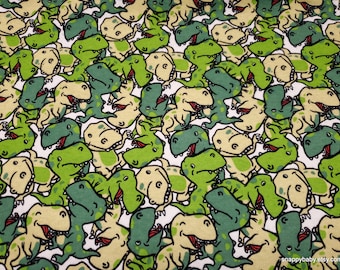 Flannel Fabric - Green Cool TRex - By the yard - 100% Cotton Flannel