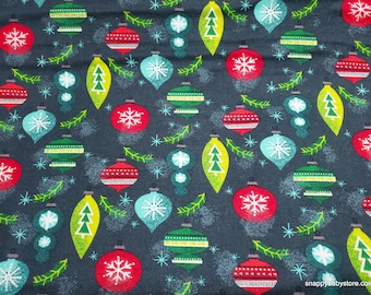 Christmas Flannel Fabric - Ornaments and Mistletoe  - By the yard - 100% Cotton Flannel