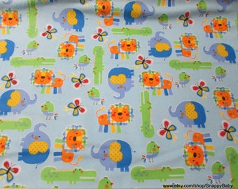 Flannel Fabric - Zoo Mates On Blue 2 Ply - By the yard - 100% Cotton Flannel