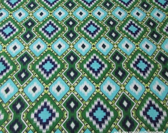 Flannel Fabric - Green Navy Aztec - By the yard - 100% Cotton Flannel