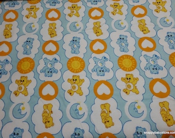 Character Flannel Fabric - Care Bears Funshine and Bedtime Bears on Blue - By the yard - 100% Cotton Flannel
