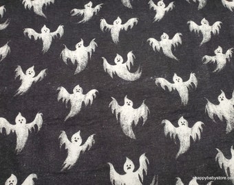 Flannel Fabric - Ghosts on Ghostly Black - By the Yard - 100% Cotton Flannel