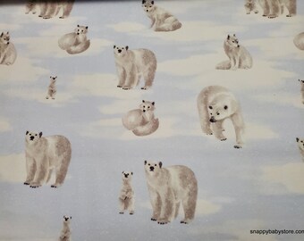 Flannel Fabric - Polar Bears and Foxes - By the yard - 100% Cotton Flannel