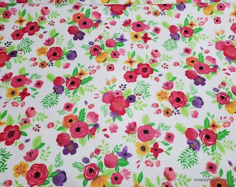 Flannel Fabric - Summer Floral - By the yard - 100% Cotton Flannel