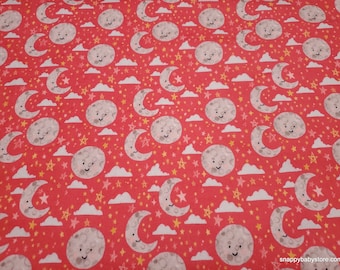 Flannel Fabric - Baby Girl Moon and Stars Dark Pink - By the yard - 100% Cotton Flannel