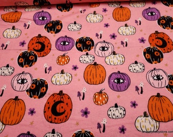 Flannel Fabric - Printed Pumpkins on Pink - By the yard - 100% Cotton Flannel