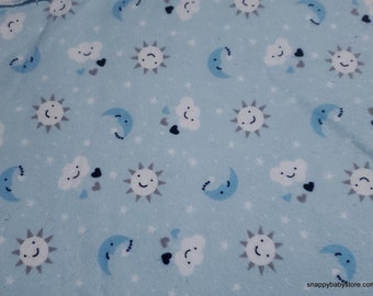 Flannel Fabric - Sun Cloud Stars Moon - By the yard - 100% Cotton Flannel