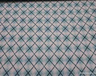 Flannel Fabric - Turquoise Argyle - By the yard - 100% Cotton Flannel