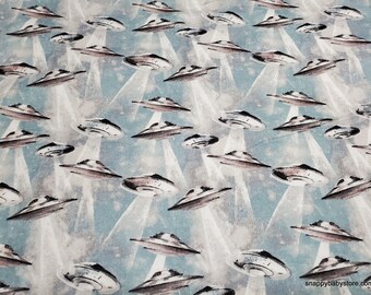 Flannel Fabric - Landing UFOs - By the yard - 100% Cotton Flannel