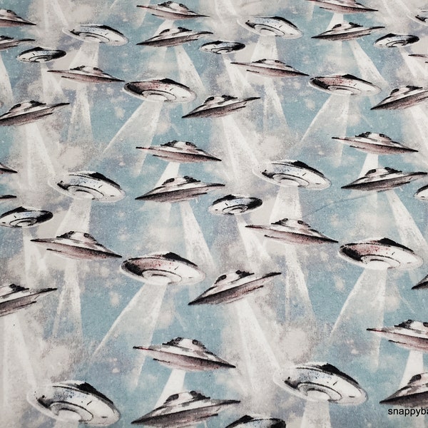 Flannel Fabric - Landing UFOs - By the yard - 100% Cotton Flannel