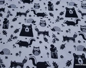 Flannel Fabric - Black White Scattered Woodland - By the yard - 100% Cotton Flannel