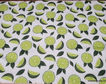 Flannel Fabric - Limes Slices on White - By the yard - 100% Cotton Flannel