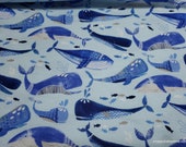 Flannel Fabric - Whales and Fish Blue - By the Yard - 100% Cotton Flannel