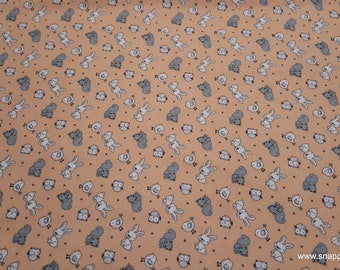 Flannel Fabric - Playful Cuties Animals Light Coral - By the yard - 100% Premium Cotton Flannel