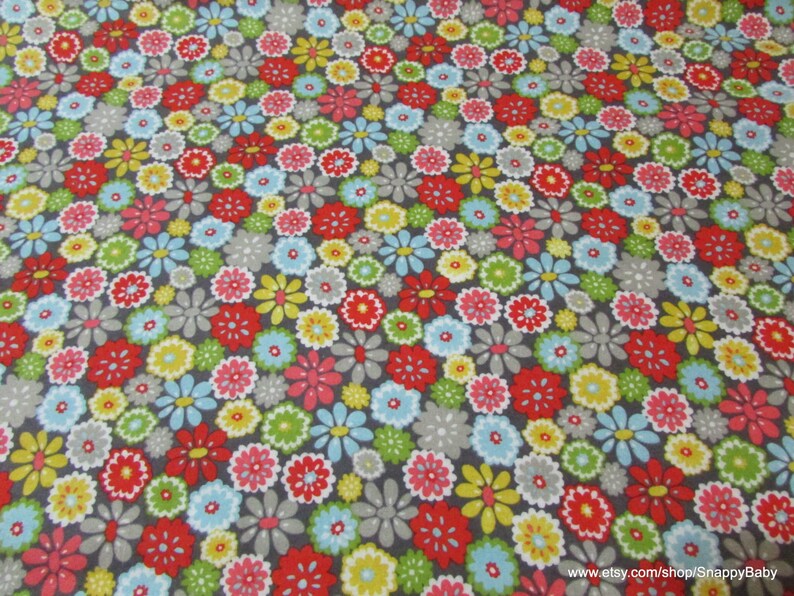 Flannel Fabric Woodland Flowers Grey By the yard 100% Cotton Flannel image 1