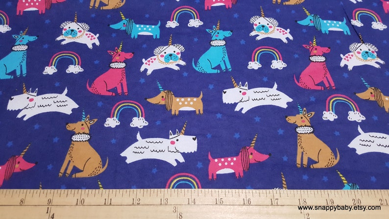 By the yard Puppycorns and Rainbows Flannel Fabric 100/% Cotton Flannel