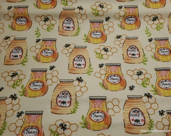 Flannel Fabric - Honey Jars - By the yard - 100% Cotton Flannel