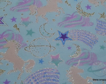 Metallic Glitter Flannel Fabric - Unicorns Gold Metallic Glitter - By the Yard - 100% Cotton Glitter Flannel