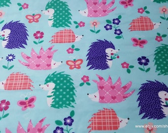 Flannel Fabric - Happy Hedgehogs - By the yard - 100% Cotton Flannel