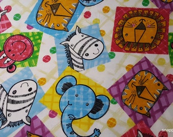 Flannel Fabric - Multi Patchwork Animal Squares - By the yard - 100% Cotton Flannel