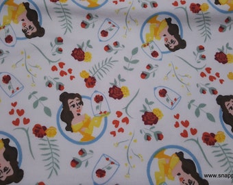 Character Flannel Fabric - Disney Belle with Roses Toss - By the yard - 100% Cotton Flannel