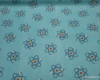 Flannel Fabric - Atoms on Blue - By the Yard - 100% Cotton Flannel