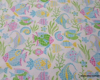 Flannel Fabric - Under the Sea Mosaic - By the yard - 100% Cotton Flannel